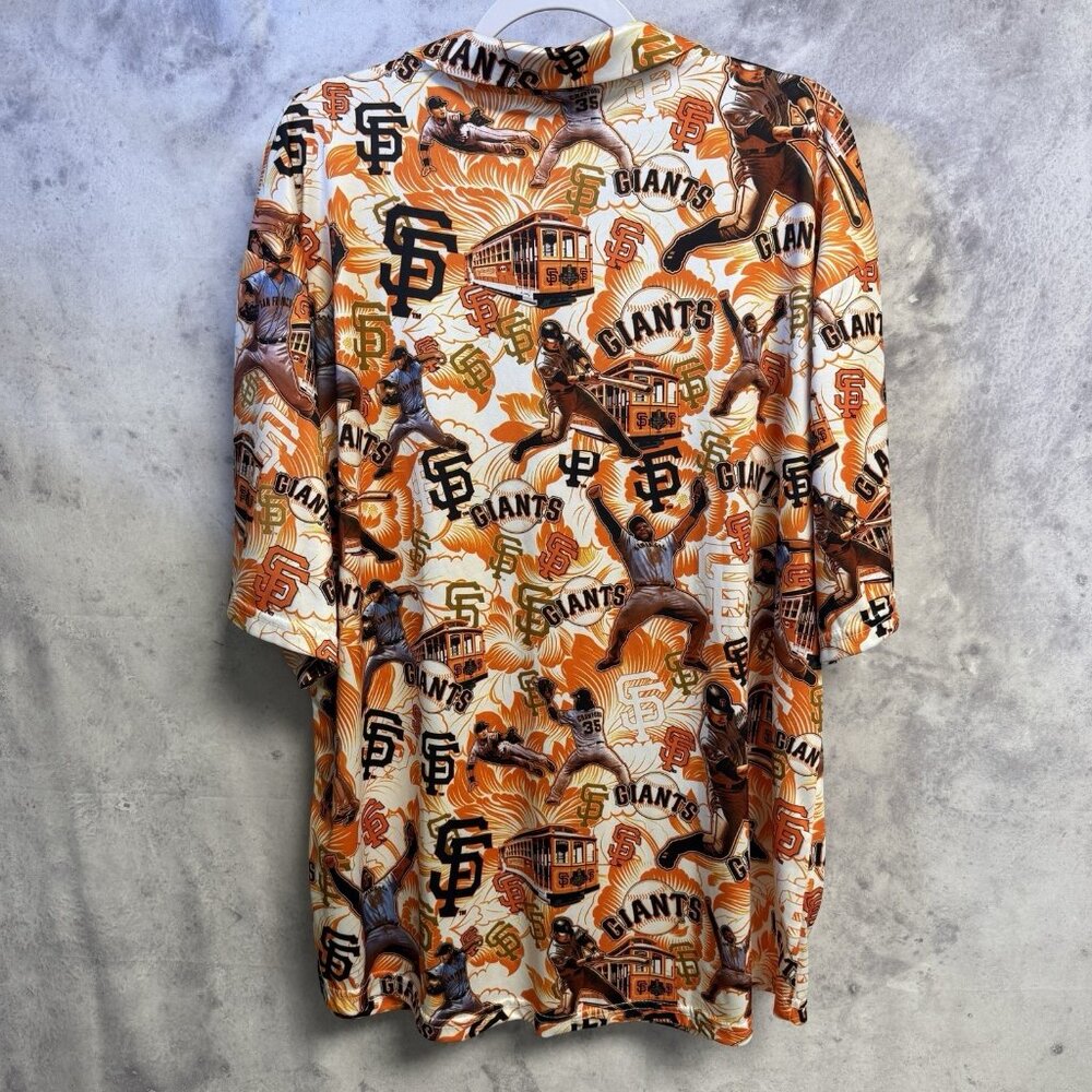San Francisco Giants Hawaiian Shirt Mens XL 26x30.5 Orange Floral Short Sleeve - Picture 2 of 6